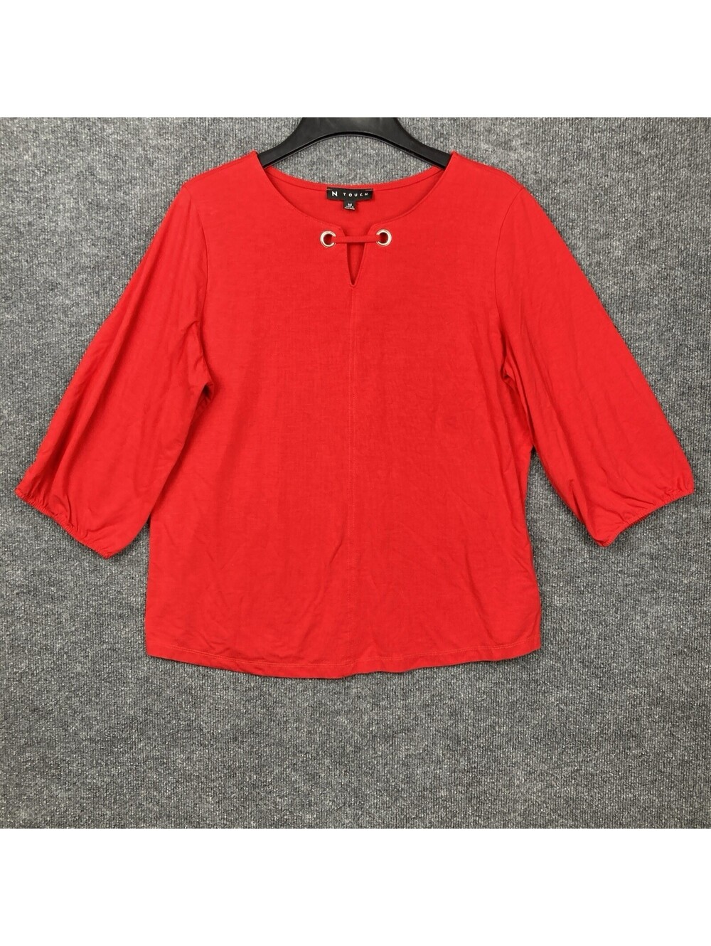 N Touch Womens Size Medium Crew Neck Red 3/4 Sleeve Shirt Top EUC